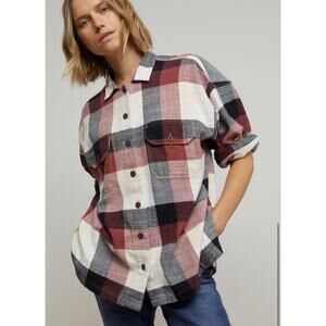Closed Blouse Kyra Checked Cotton Flannel in Mahogany Womens XS Plaid Oversized